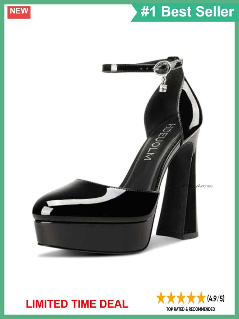 Women's Chunky Block High Platform Heel Round Toe Pumps Ankle Strap Buckle